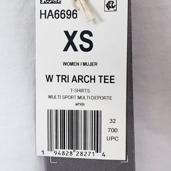 Adidas Tri Arch Tee Size XS White Spell Out Logo Womens Slightly Cropped NEW - Picture 3 of 7